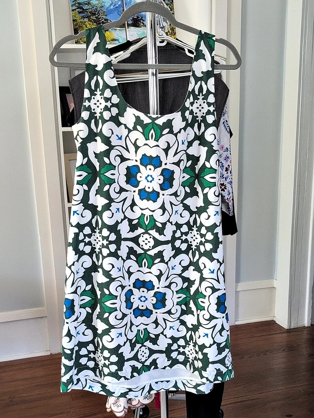 BODEN Floral Mini Dress in Green & White Size 12 Like New